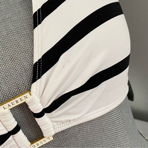 Lauren by Ralph Lauren Women's Kaylee Stripe Ring Front Halter Bikini Top 14 - Picture 4 of 4